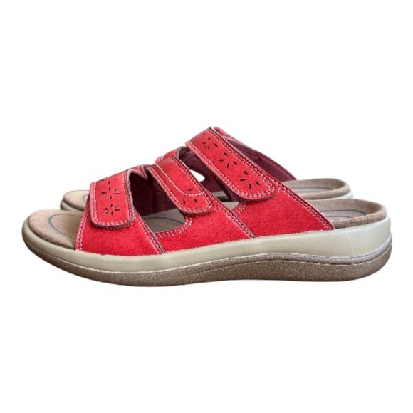 ORTHOFEET SAHARA SANDALS RED NWOT SIZE 8.5 SNAZZY AND COMFORTABLE 3-STRAP SLIDES - Picture 6 of 8